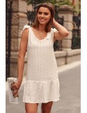 Creamy, tie-on-the-shoulder, striped summer dress PR3203 - Online store - Boutique